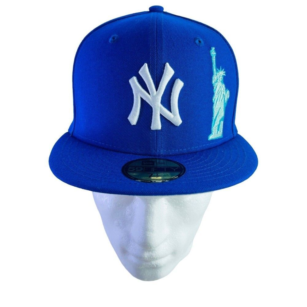 New Era New York Yankees Blue Fitted Hat 59Fifty Gray Size 7 1/2